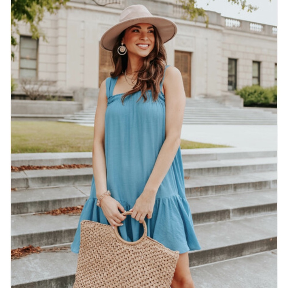Tie Strap Teal Blue Ruffle Hem Dress from Magnolia Boutique - Picture 3 of 6